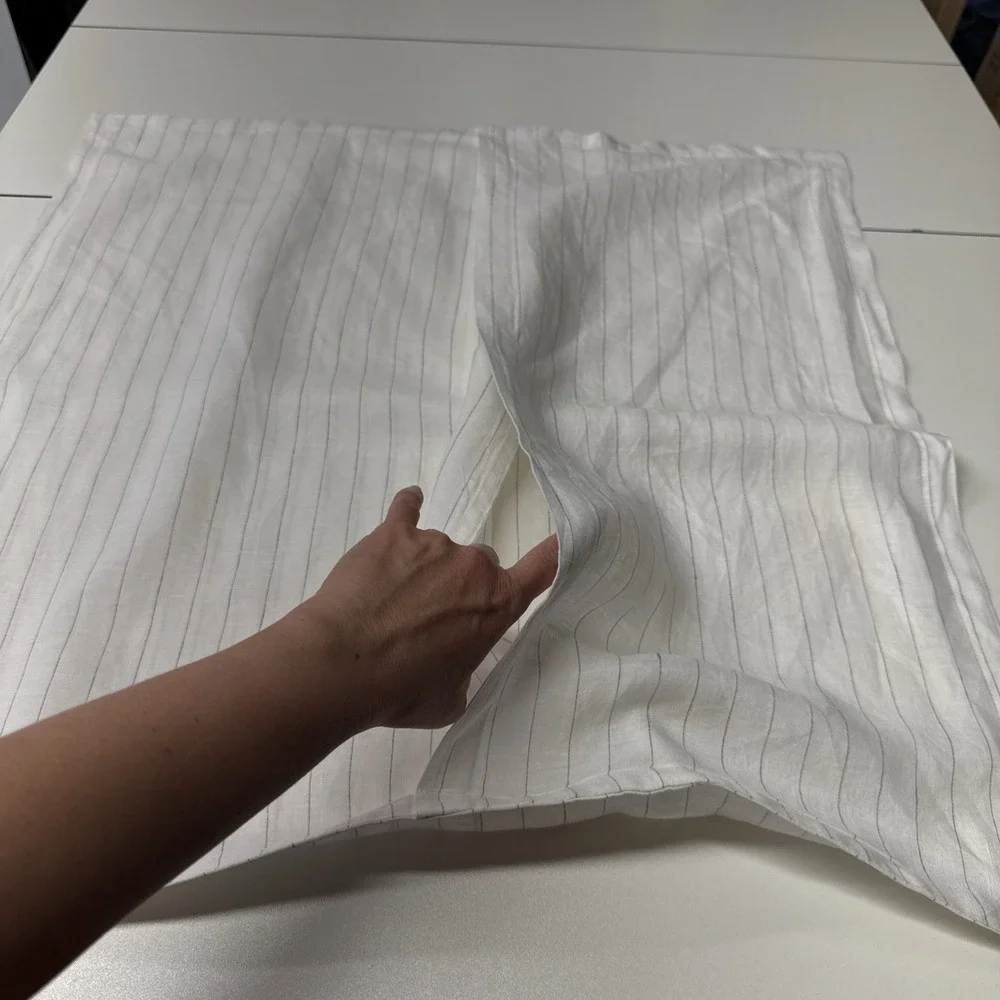 Crate & Barrel 100% Linen Pinstripe Warm White & Gray Square Pillow Sham 26